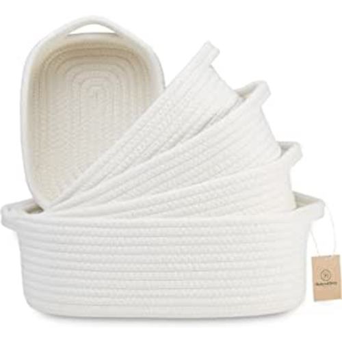 Amazon.com: NaturalCozy 5-Piece Rectangle Storage Basket Set- Natural Cotton Rope Woven for Organizing! Small Basket for Montessori, Baby Nursery, Dog Toy Baskets, Cat Toy Box, Bathroom Organization Bin : Baby