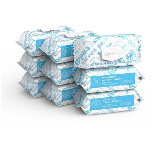 Amazon Elements Baby Wipes, Unscented, 810 Count, Flip-Top Packs