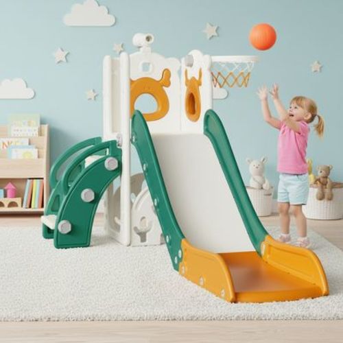 7 In1 Elk Toddler Slide, Kids Indoor Slide For Toddlers ,baby Slide For Indoor Outdoor With Basketball Hoop And Telescope (GERRN)