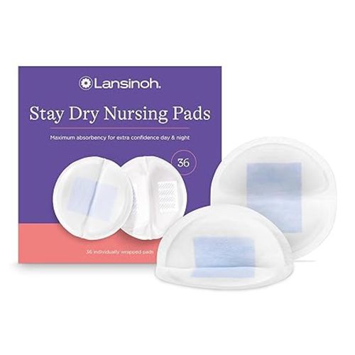Lansinoh Stay Dry Disposable Nursing Pads, 36 Count | Soft, Super Absorbent, Breast Pads, Breastfeeding Essentials for Moms
