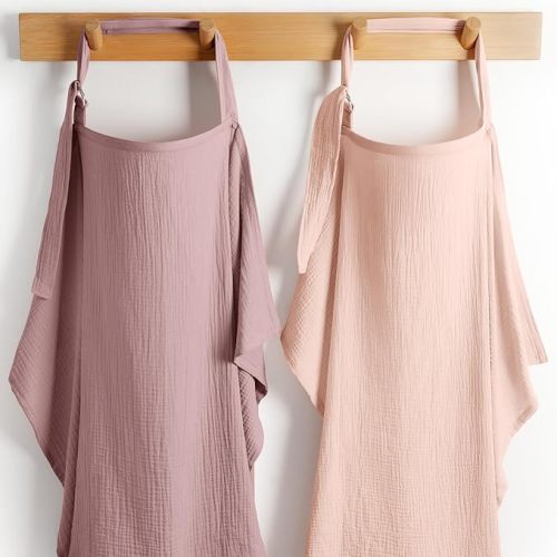 Comfy Cubs Muslin Nursing Cover Pack of 2, 100% Cotton Muslin Breastfeeding Cover for Moms, Soft & Breathable Baby Nursing Scarf, Adjustable Neck Strap - Privacy Coverage - Blush and Mauve