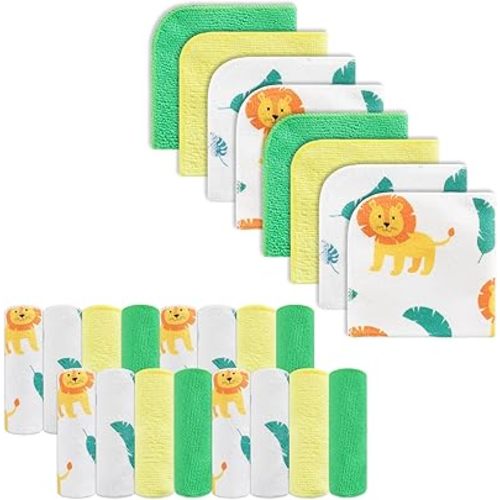 softan Baby Washcloths, 24Pack Baby Wash Cloths Extra Soft & Ultra Absorbent, Baby Towels and Washcloths Face Towel Unisex for Boys Girls Face & Body (Lion)