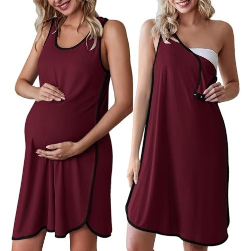 Ekouaer Labor and Delivery Gown for Hospital 3 in 1 Nursing Dress Sleeveless Maternity Snap Button Breastfeeding Nightgown
