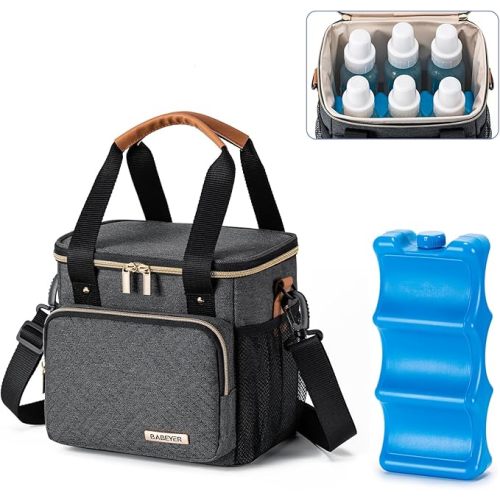 Breastmilk Cooler Bag with Ice Pack Fits 6 Baby Bottles up to 9 Ounce, Breast Milk Pump Cooler Bag for Nursing Mom Daycare, Work, Travel-Dark Grey