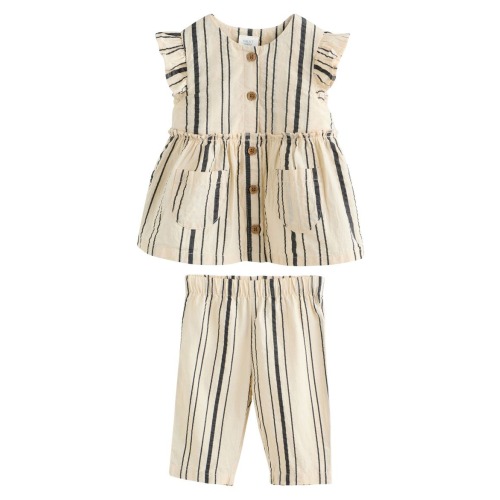 Kids' Mono Stripe Peplum Top & Pants Set