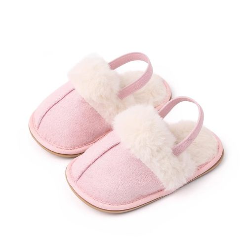 Baby House Slippers Toddlers Infants Fuzzy Slippers 0-18 Months Boys Girls Cozy Fleece Shoes with Heel Strap