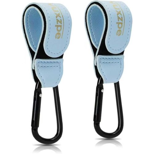 2 Pack Stroller Hooks for Hanging Diaper Bags and Shopping Bags, Accessories for Stroller and Shopping Cart, Heavy Duty Durable Large Carabiner, Advanced Faux Leather, Baby Blue