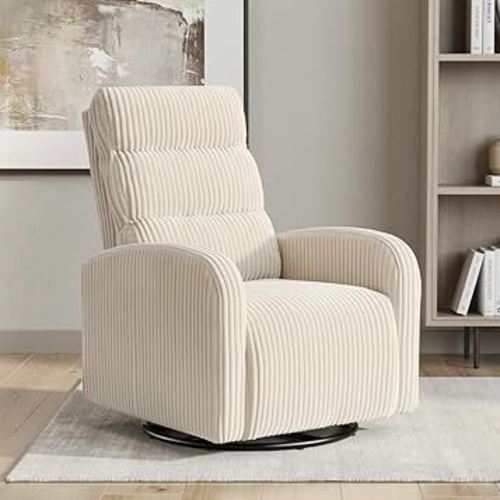 Swivel Rocker Chair, 360°Swivel Rocker Chairs with High Back Arms, Rocking Lazy Boy Chairs, Upholstered Swivels Corduroy Glider for Living Room, Bedroom, Nursing, Beige
