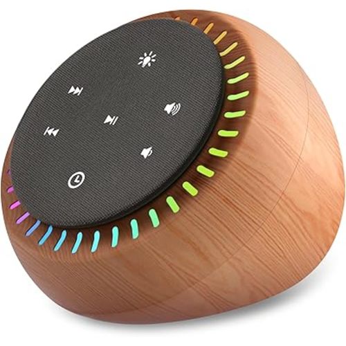 DreamSky White Noise Sound Machine with 26 Soothing Sounds & 30 Level Volume, RGB Night Light, Brown Noise for Sleeping Adults, Baby, Kids, Timer, USB-C Powered for Home Office Travel (Wood Grain)