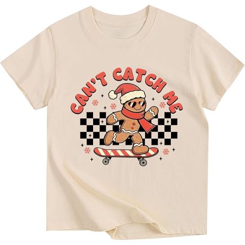 Christmas Shirts Boy Girl Reindeer Gingerbread Man Santa Tshirts Cotton Short Sleeve Tee 2-12 Years