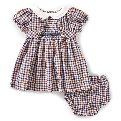 Edgehill Collection Baby Girls Smocked Plaid Peter Pan Collar Dress