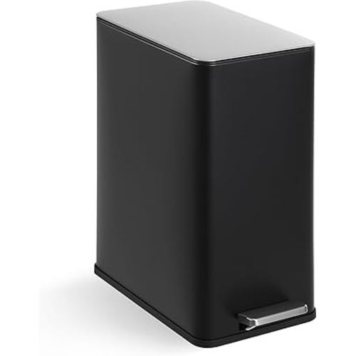 Slim Trash Can, 4 Gallon/15 L Kitchen Garbage Can with Soft Close Lid & Removable Inner Bucket, Small Narrow Recycling Bin for Bathroom, Living Room, Office, Black