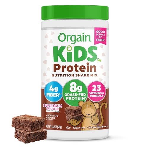 Orgain Kids Protein Powder Shake Mix, Chocolate Brownie - 8g Grass-Fed Dairy Protein, 4g Fiber, 23 Vitamins & Minerals, Gluten Free, No Soy Ingredients, Adds Healthy Nutrients to Kids Snacks, 1lb