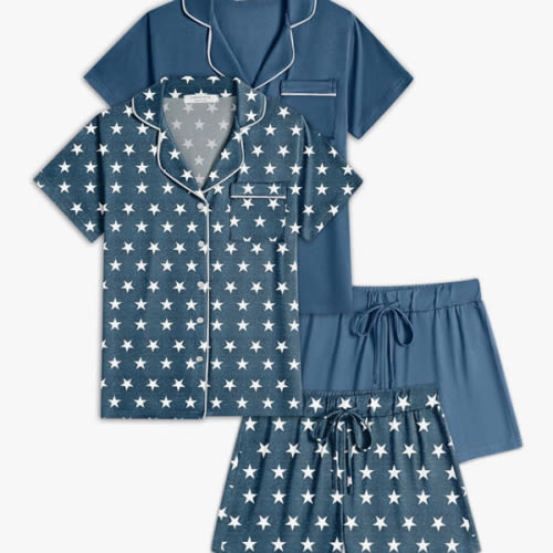 Ekouaer 2 Pack Womens Pajamas Set Button Down Summer Sleepwear Short Sleeve Comfy Pjs Loungewear Set
