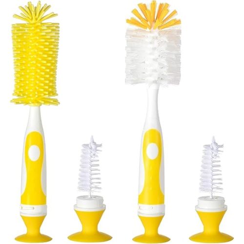 Baby Bottle Brush Set, Bottle Brush for Baby, Bottle Cleaner Brush Set, Including Nylon and Silicone Bottle Brush, Nipple Brush, BPA-Free (Yellow)