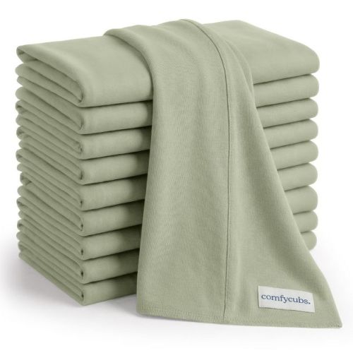 Comfy Cubs Baby Burp Cloths Set Pack of 10 - Large, 6-Layer, Ultra Absorbent Soft 100% Cotton for Infants - Sage