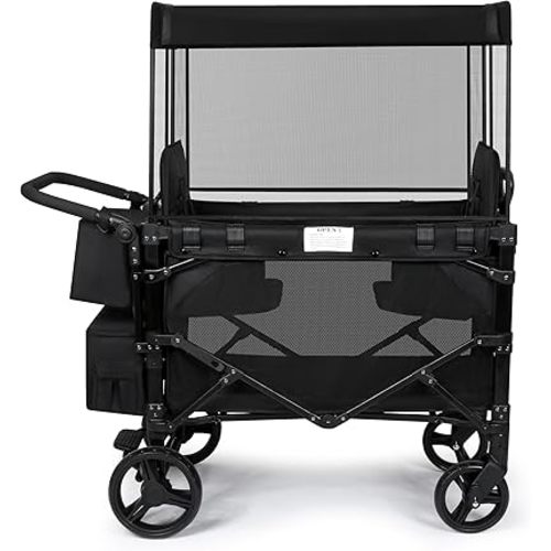 Wagon Stroller for 2 Kids, High Seat & 5 Point Harness, Foldable All-Terrain Wagon for Toddler with Canopy, Parent Organizer, Shoulder Bag, Adjustable Handlebar, Ultimate Double