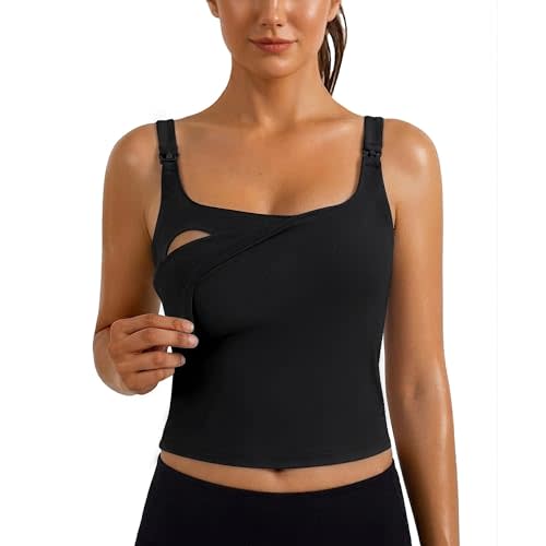 Ecavus Women's Nursing Bras for Breastfeeding Tank Tops with Built in Bra | elasticity & softness,adjustable straps,U-shaped back,one-hand clip access,hidden nursing layer,daily nursing & pumping