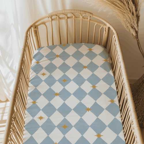 Harlequin Blue Star Baby Fitted Crib Sheet - Diamond Vintage Nursery Decor