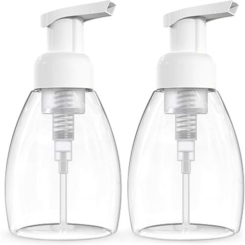 BRIGHTFROM Foaming Soap Dispenser Pump Bottles, BPA Free Empty Refillable Plastic Container for Liquid Soap - Kitchen, Bathroom, Commercial - 8oz (250ml) Pack of 2 Clear