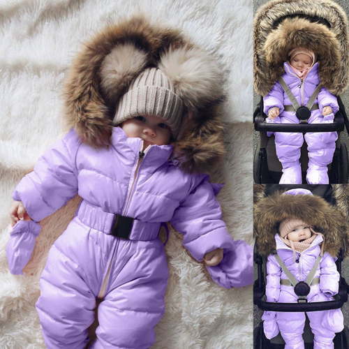 Wangmeiwg Snow Suit for Baby Outerwear Romper Coat Warm Baby Snowsuit Girls Hooded Jumpsuit Girls Coat 6-9 Months Purple