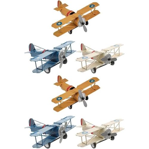 Garneck 6 Pcs Airplane Model Ornament Kids Vintage Iron Airplane Retro Painted Small Plane Office Decor Handicraft Model for Christmas Birthday Gifts