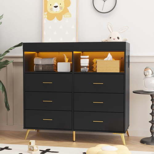 Tropow, Baby Changing Table, Black, LED Lights and Power Outlet