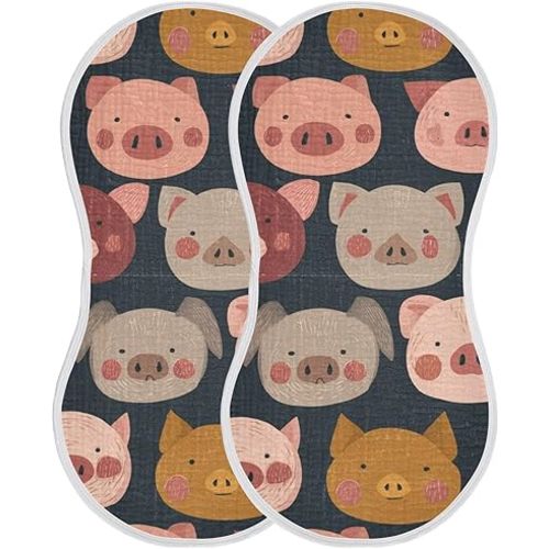 Mazeann Cute Pigs Face Burp Cloths Baby Boys Girls Absorbent Soft Cotton Burping Cloths Rags, 2 Pack