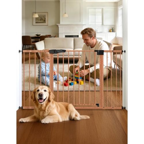 Babelio 29-55" Extra Wide Baby Gate, PressGuard P7, Brown Wood Pattern