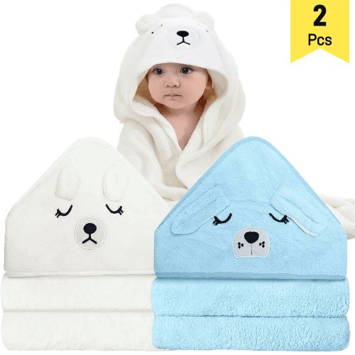 2 Pack Hooded Baby Towels - Premium Ultra Soft Organic Baby Bath Towel – Absorbent and Hypoallergenic Towels for Baby Boy Girl, Toddler, Newborn Essentials