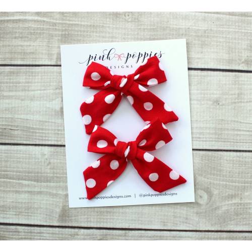 Set of Two Minnie Mouse Bows - Cotton, Handtied  -  For Pigtails or Sister Set