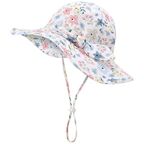 Baby Girl Sun Hat Infant Summer Beach Hats with UPF 50+ Toddler with Wide Brim Strap Outdoor Bucket Hat
