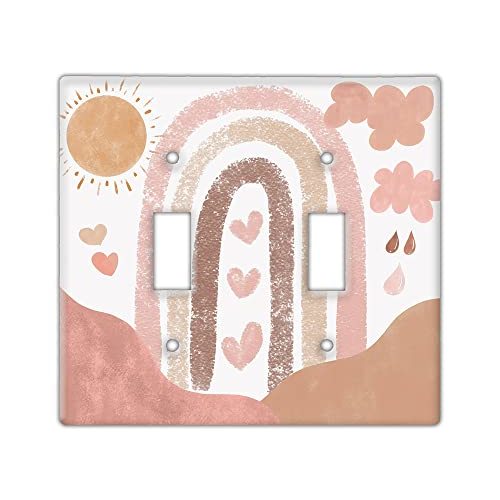 Decorative Wall Switch Cover Plate - Boho Southwest Rainbow Decor Switch Plate - Makes a Great Nursery Decor With Pinks, Browns, and Off-white (Double Toggle Switch Cover)