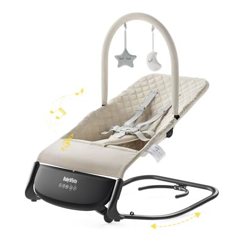 Electric Baby Bouncer Seat with Auto Rocking, 3-in-1 Infant Bouncer & Rocker Chair, Adjustable Height, Battery or Plug-in Powered, Music & Play Bar, Portable Baby Bouncer for Babies 0-12 Months