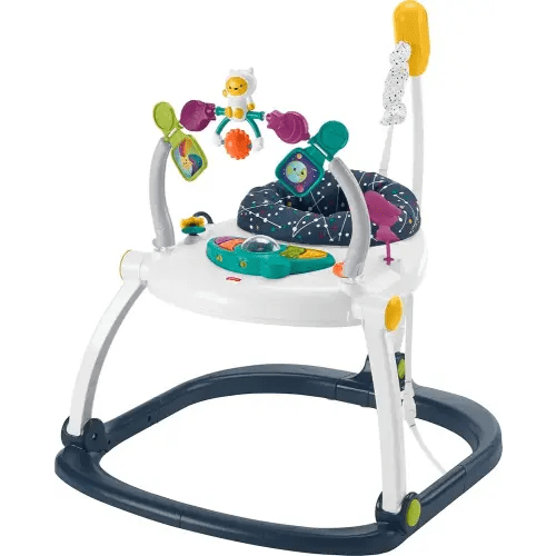 Fisher-Price Baby Bouncer SpaceSaver Jumperoo Musical Activity Center with Lights Sounds & Developmental Toys, Astro Kitty