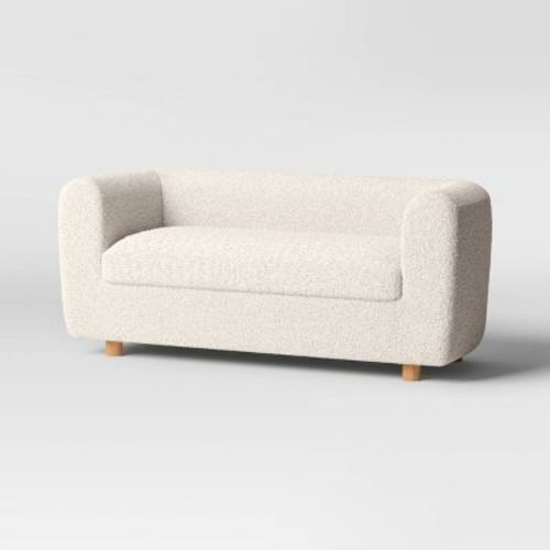 Fully Upholstered Storage Bench Cream Faux Shearling - Threshold™: Ottoman For Bedroom, End Of Bed Seating