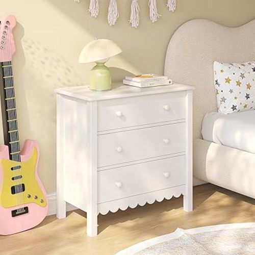 Vikiullf White Nightstand with 3 Drawers, Modern Bedroom Night Stand, Large Bedside Table,27.56 x 13.78 x 26.97 inches