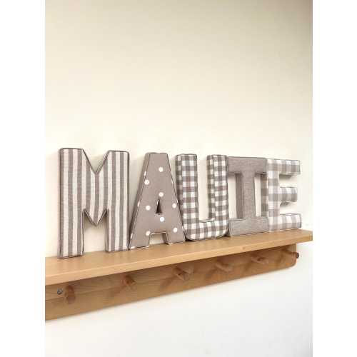 Modern Warm Neutral Nursery Letters – Personalised Beige Fabric Name Decor – Minimal Scandi Baby Room Wall Sign