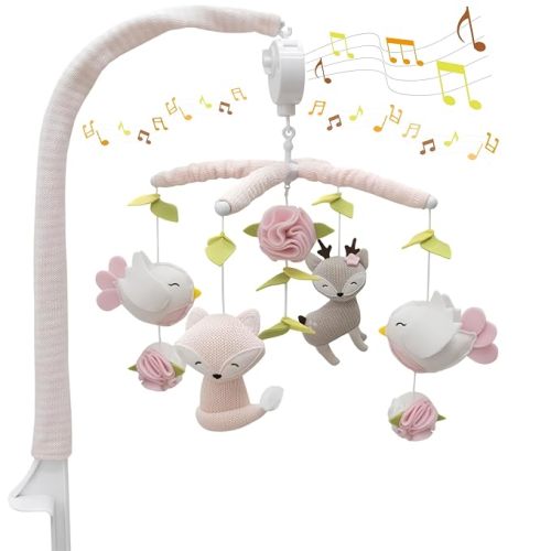 Living Textiles Baby Musical Mobile - Ava Birds | Crib Toy, Knitted Woodland Characters, Nursery Decor, Calming Soother with 12 Lullabies Essential and Perfect Toy for Boys Girls