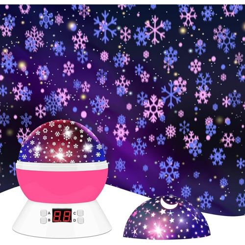 MOKOQI Snowflake Projector Night Light Indoor, Snowflake Nightlight with Timer, Star Lights Projector for Ceiling Kids Room Decor Gifts for 3-8 Year Old Girls Christmas Birthday Gift for Toddler