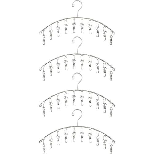 Toplife Clothes Hanger with 10 Clips, Stainless Steel, Windproof, for Drying Socks, Bras, Underwears, Baby Clothes, Hats, Scarfs, Towels, Pants and Gloves, Set of 4 (Indoors)