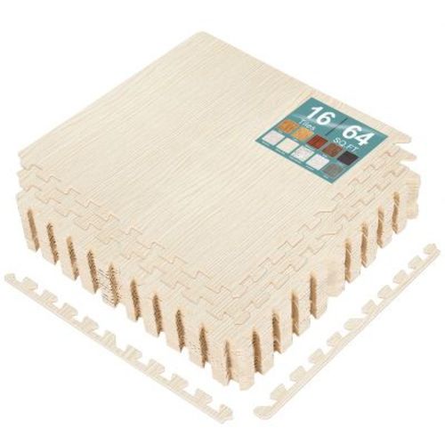 Sorbus 16 Tiles 64 Sq ft Wood Grain Interlocking Floor Foam Tile Mats - for Home, Playroom, Basement, Trade Show
