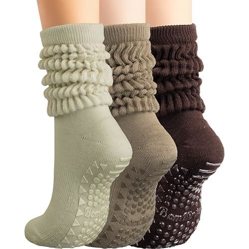 BomKinta Pilates Socks with Grips for Women - Yoga Grippy Slouch Scrunch Sock - Slipper Socks for Barre Workout Hospital