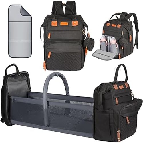 Diaper Bag Backpack, with Changing Table Backpack, 900D Oxford Cloth, Large Capacity Diaper Backpack, 3 in 1 Multifunctional Travel Baby Diaper Backpack (Large Black)