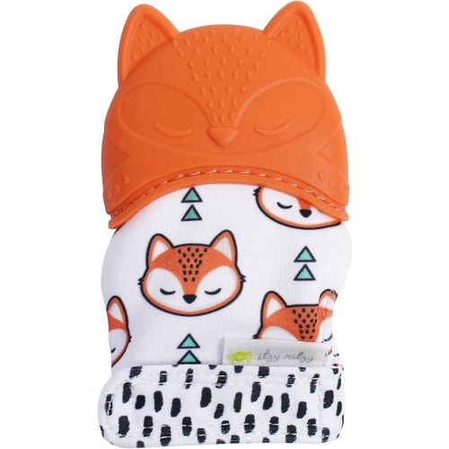 Itzy Ritzy Silicone Teething Mitt - Soothing Infant Teething Mitten with Adjustable Strap, Crinkle Sound & Textured Silicone to Soothe Sore & Swollen Gums - Baby Teething Toy For 3 Mos & Up, Fox