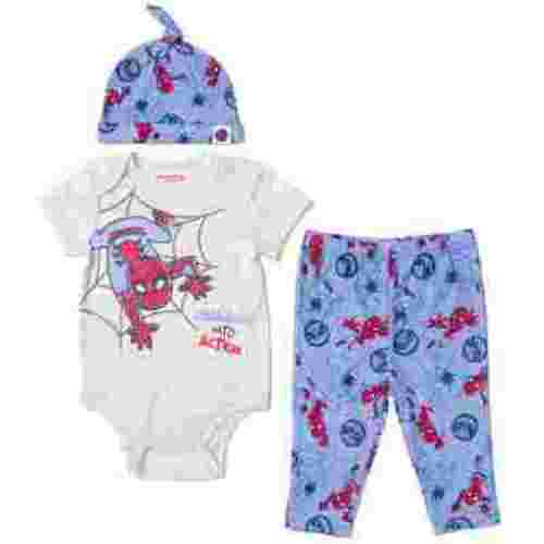 Marvel Avengers Spider-Man Newborn Baby Boys Bodysuit Pants and Hat 3 Piece Outfit Set Newborn to Infant