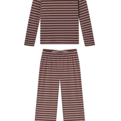 LAKE | Women | Pima Cotton Pajamas | Cocoa Triple Stripe Crew Set