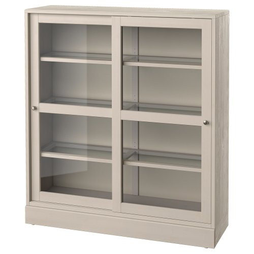 HAVSTA Glass-door cabinet with base - gray-beige/clear glass 47 5/8x14 5/8x52 3/4 "