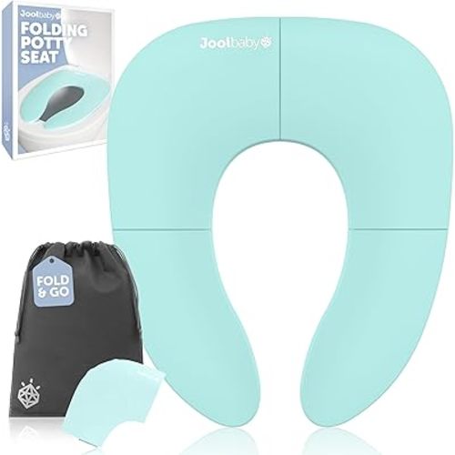 Jool Baby Folding Travel Potty Training Seat for Toddlers, Fits Round & Oval Toilets, Non-Slip Suction Cups, Includes Free Travel Bag (Aqua)
