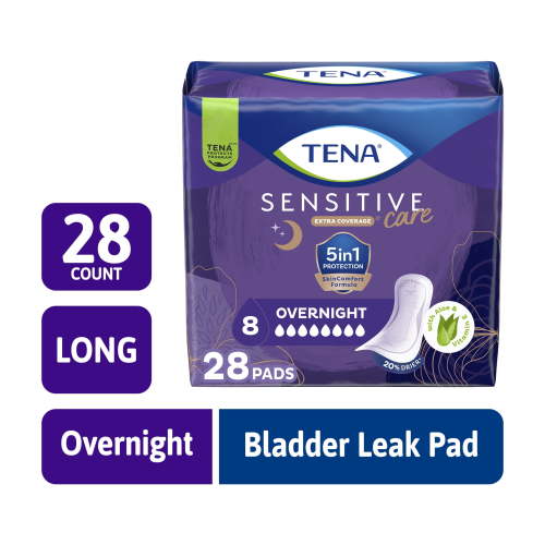 Tena Incontinence Pads, Bladder Control & Postpartum for Women, Overnight Absorbency, Sensitive Care, 28 Count HSA/FSA Eligible